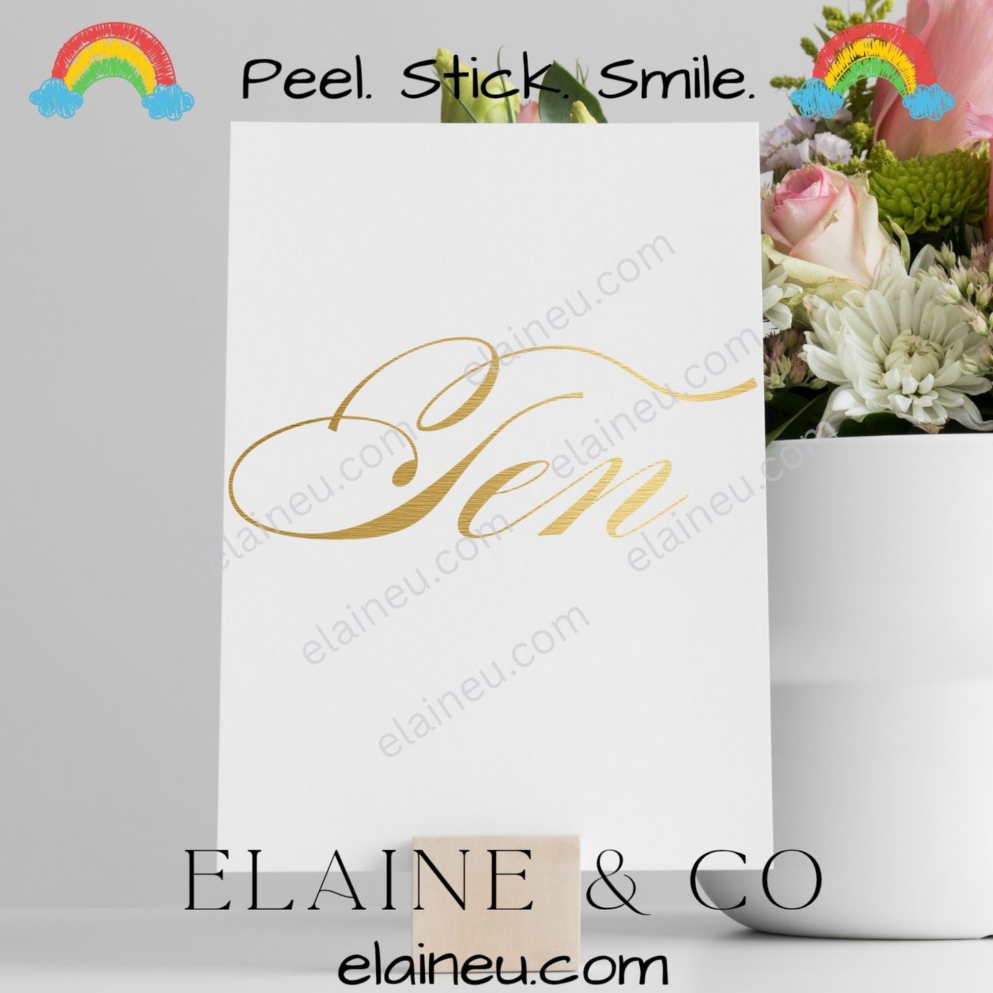 Brushed gold vinyl number word decals with words like “one,” “two,” and “three.” Perfect for weddings, table decor, parties, and crafts. Made from waterproof, UV-resistant vinyl with a metallic gold finish. Easy to apply on glass, acrylic, or wood. Sizes shown not to scale – refer to listing options.