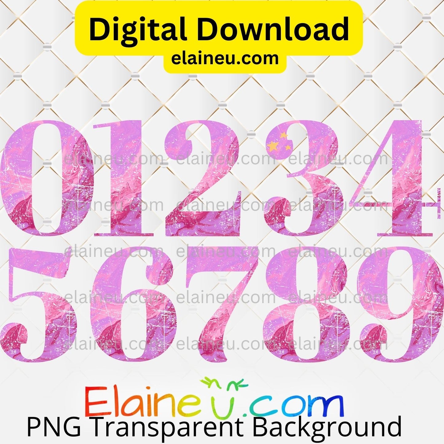 Distressed Marbled Numbers 0–9 | Pink Marble Number Clipart | Grunge Digital Download PNG JPG, EU-N-670