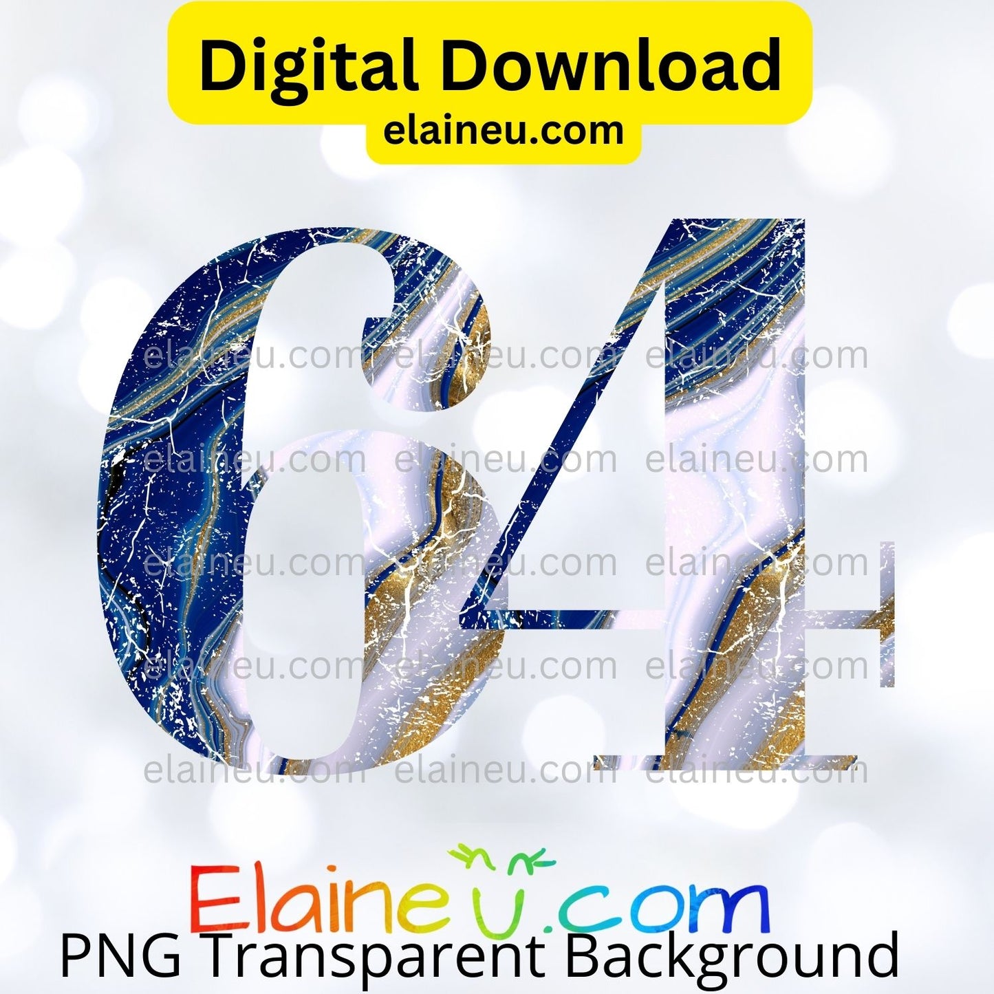 Blue, White & Gold Distressed Marbled Numbers 0–9 | 5"x5" PNG & JPG | Grunge Digital Download, EU-N-671