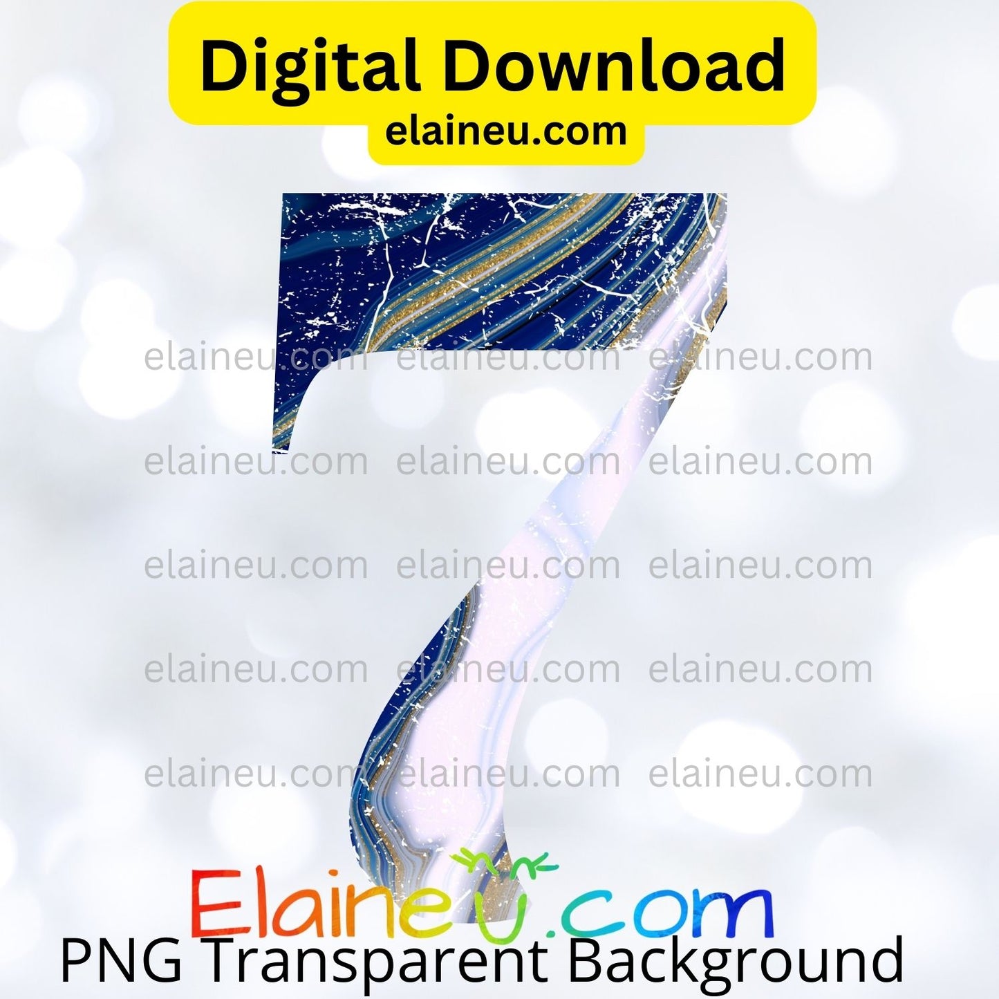 Blue, White & Gold Distressed Marbled Numbers 0–9 | 5"x5" PNG & JPG | Grunge Digital Download, EU-N-671