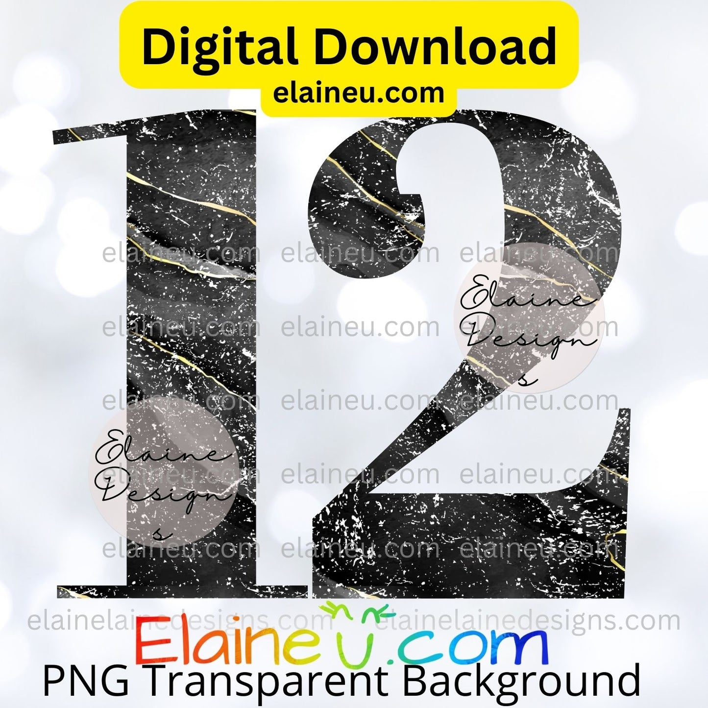 Black & Gold Distressed Marbled Numbers 0–9 | PNG & JPG | 5"x5" Digital Download, EU-N-672