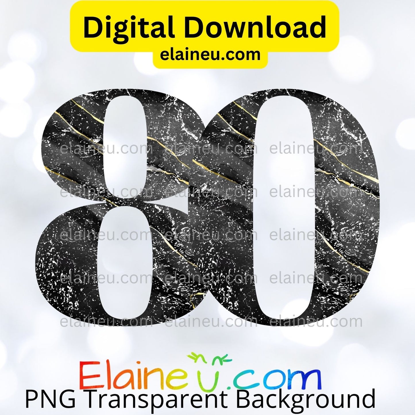 Black & Gold Distressed Marbled Numbers 0–9 | PNG & JPG | 5"x5" Digital Download, EU-N-672