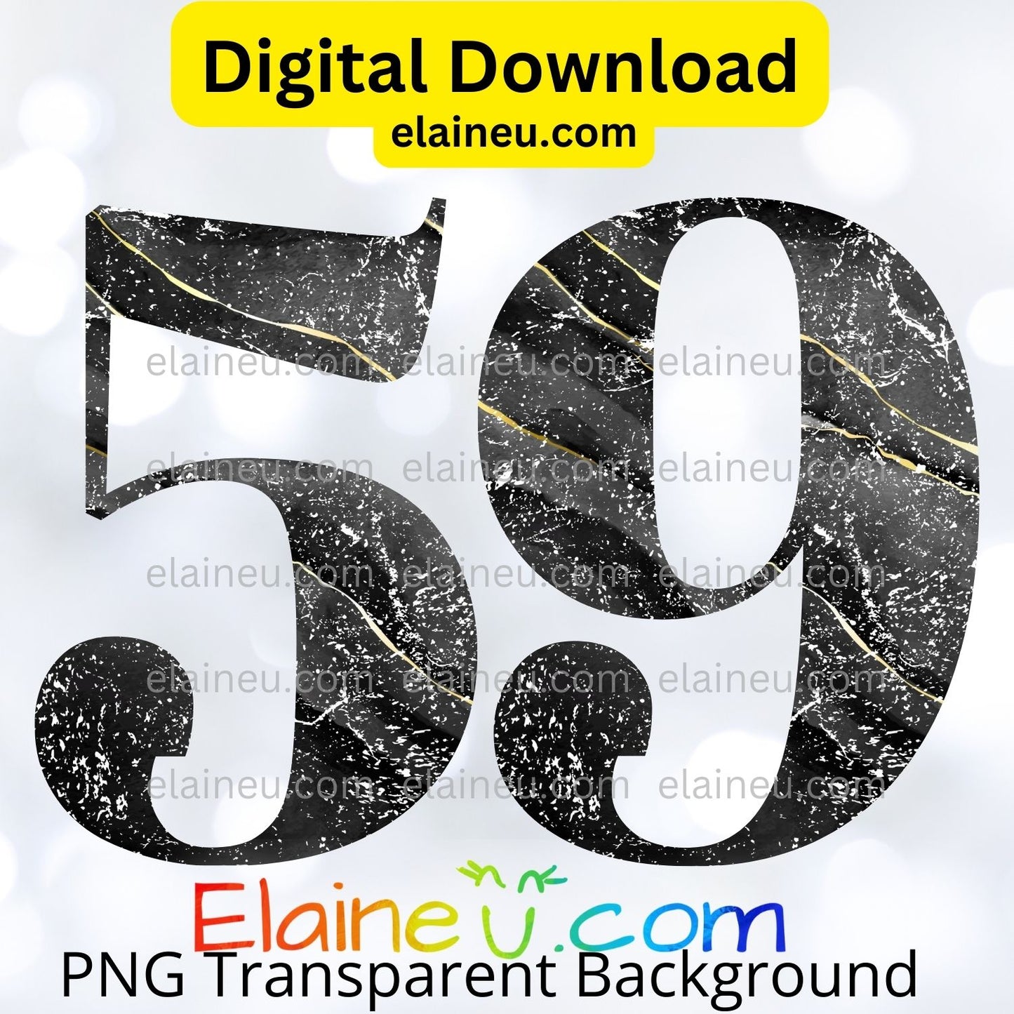Black & Gold Distressed Marbled Numbers 0–9 | PNG & JPG | 5"x5" Digital Download, EU-N-672