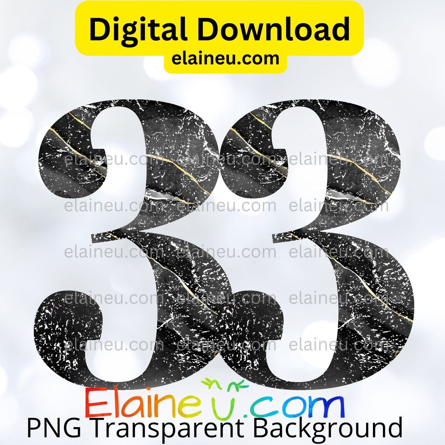 Black & Gold Distressed Marbled Numbers 0–9 | PNG & JPG | 5"x5" Digital Download, EU-N-672