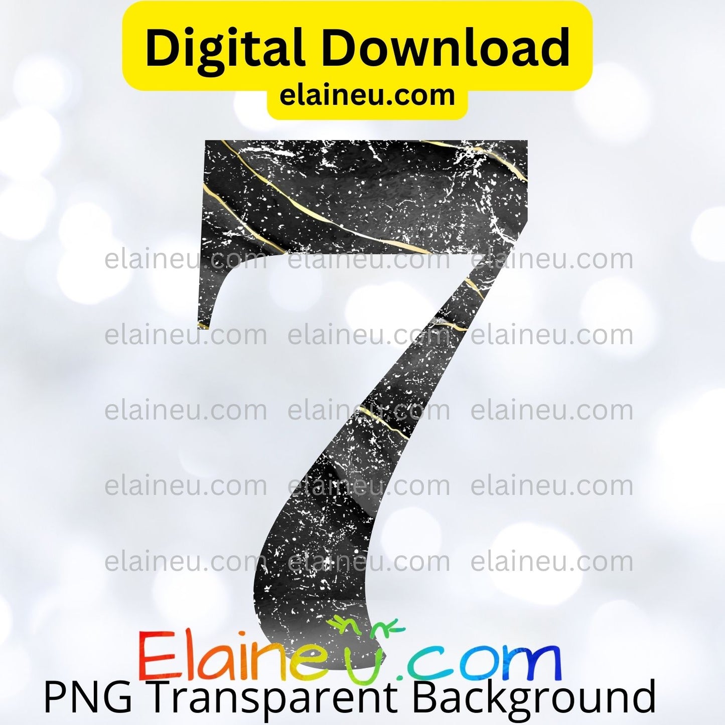 Black & Gold Distressed Marbled Numbers 0–9 | PNG & JPG | 5"x5" Digital Download, EU-N-672