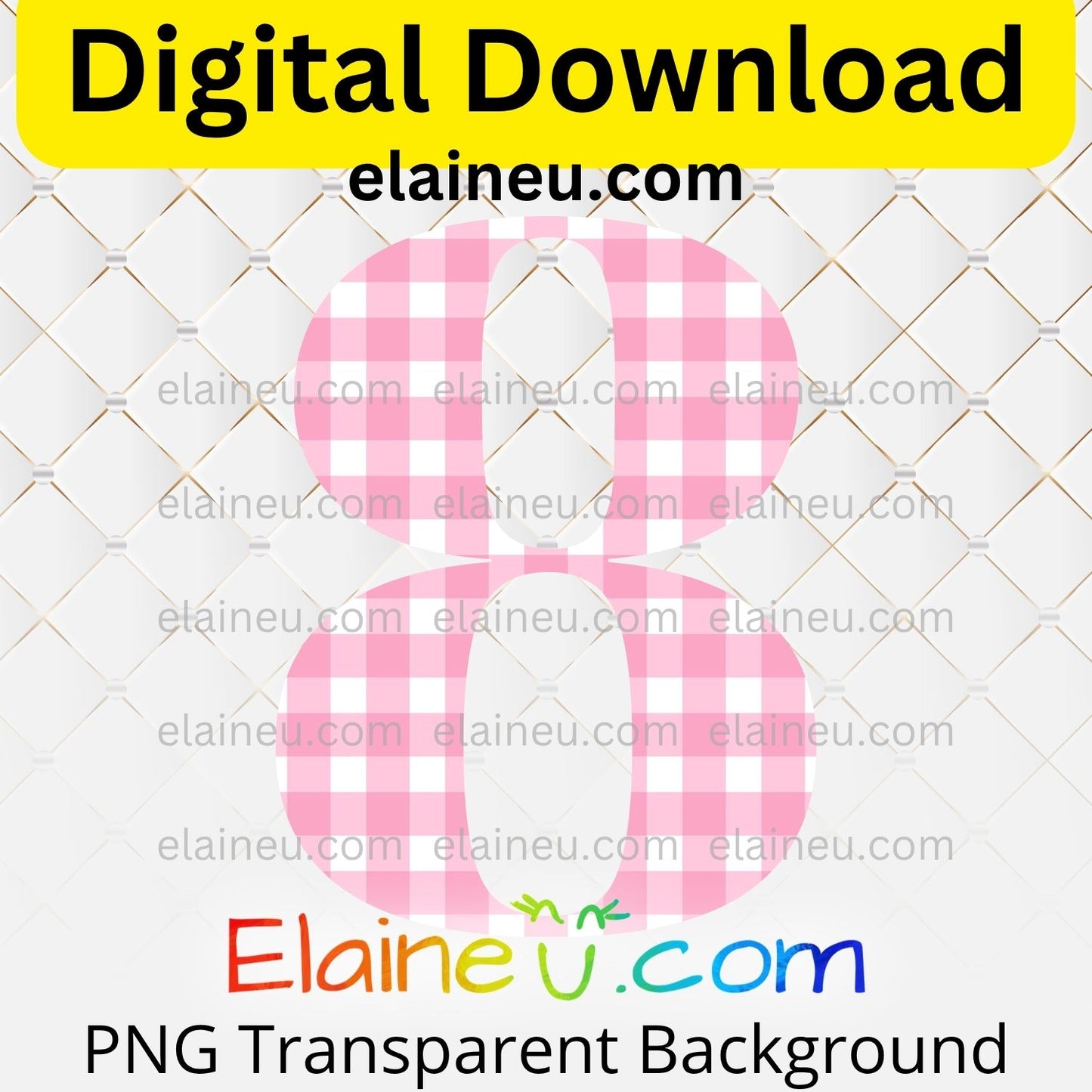 Pink gingham elegant numbers digital download set including 0–9 in a soft gingham pattern with a classic, stylish look. Mix and match numbers to create ages, years, or table numbers for birthdays, weddings, baby showers, parties, or milestone celebrations. Printable clipart files provided in high-resolution 300 DPI PNG with transparent backgrounds and JPG with white backgrounds