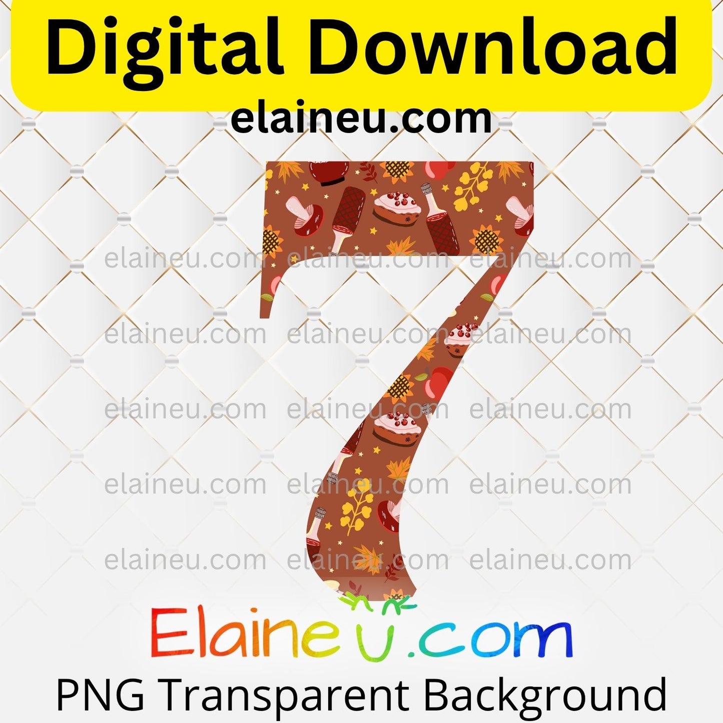 Brown Thanksgiving numbers digital download set featuring 0–9, each approx. 5x5 inches, decorated with autumn elements like sunflowers, apples, wine bottles, mushrooms, fall leaves, and pumpkin pie. High-resolution 300 DPI PNG with transparent backgrounds and JPG with white backgrounds included. Perfect for Thanksgiving party invitations, table numbers, banners, scrapbooking, journaling, DIY crafts, seasonal décor, and milestone celebrations.