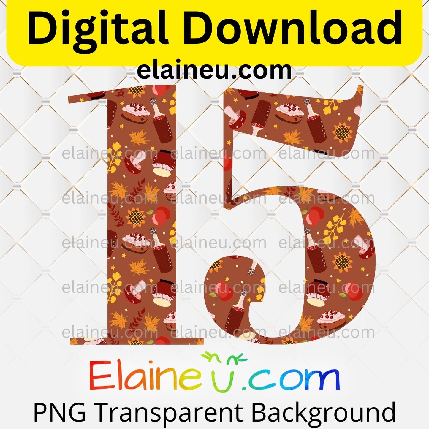 Brown Thanksgiving numbers digital download set featuring 0–9, each approx. 5x5 inches, decorated with autumn elements like sunflowers, apples, wine bottles, mushrooms, fall leaves, and pumpkin pie. High-resolution 300 DPI PNG with transparent backgrounds and JPG with white backgrounds included. Perfect for Thanksgiving party invitations, table numbers, banners, scrapbooking, journaling, DIY crafts, seasonal décor, and milestone celebrations.