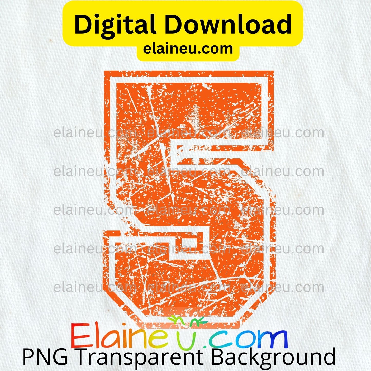 Digital download graphic with orange distressed design and Elaine U. branding on a white background.