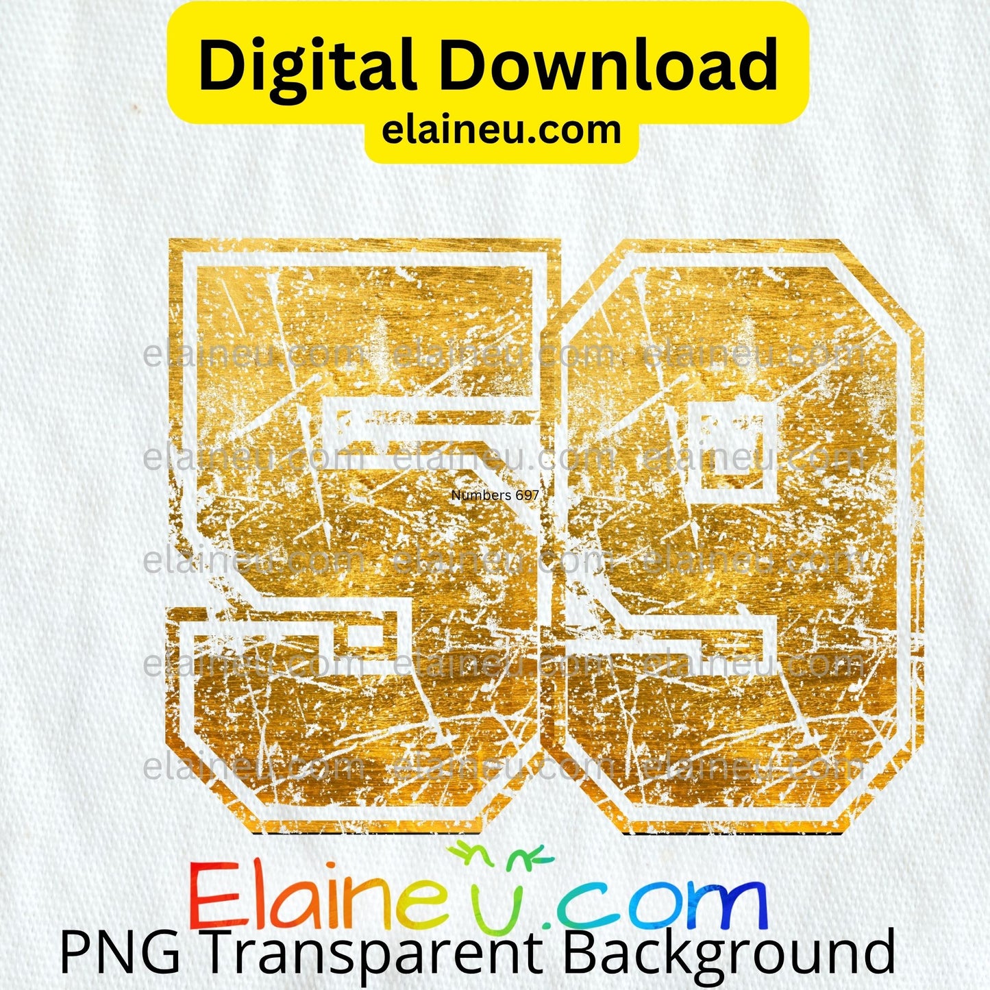 Gold Grunge Varsity Numbers | Digital Download 0–9 | Distressed Athletic Number Design, EU-N-697
