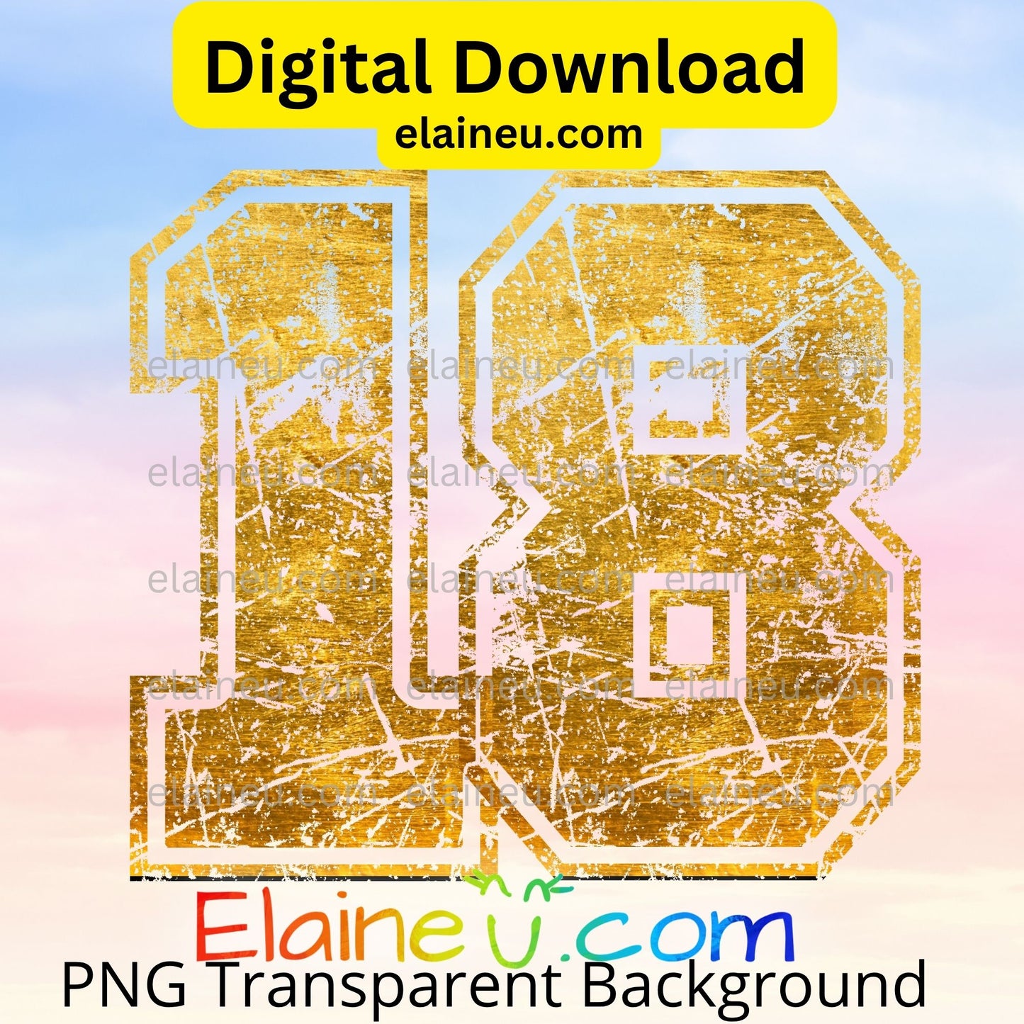 Gold Grunge Varsity Numbers | Digital Download 0–9 | Distressed Athletic Number Design, EU-N-697