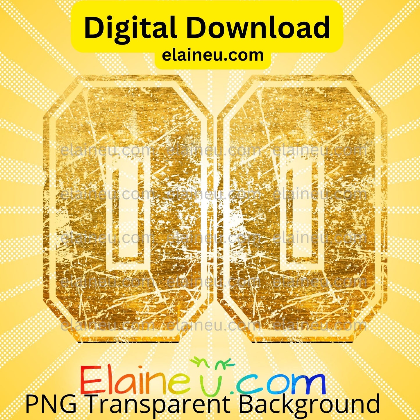 Gold Grunge Varsity Numbers | Digital Download 0–9 | Distressed Athletic Number Design, EU-N-697