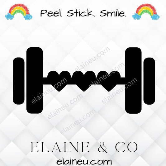 Barbell and hearts decal sticker featuring a barbell with three hearts in the center. Made from premium waterproof vinyl in black, white, red, brushed gold, or blue. Perfect for cars, laptops, and gym gear. Great for lifters, CrossFit athletes, and fitness lovers. Sizes shown not to scale β please check options before ordering.