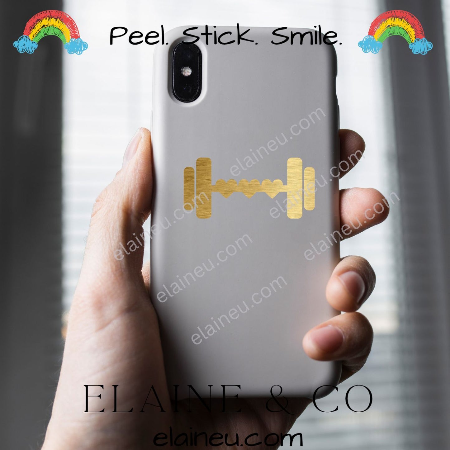 Barbell and hearts decal sticker featuring a barbell with three hearts in the center. Made from premium waterproof vinyl in black, white, red, brushed gold, or blue. Perfect for cars, laptops, and gym gear. Great for lifters, CrossFit athletes, and fitness lovers. Sizes shown not to scale – please check options before ordering.