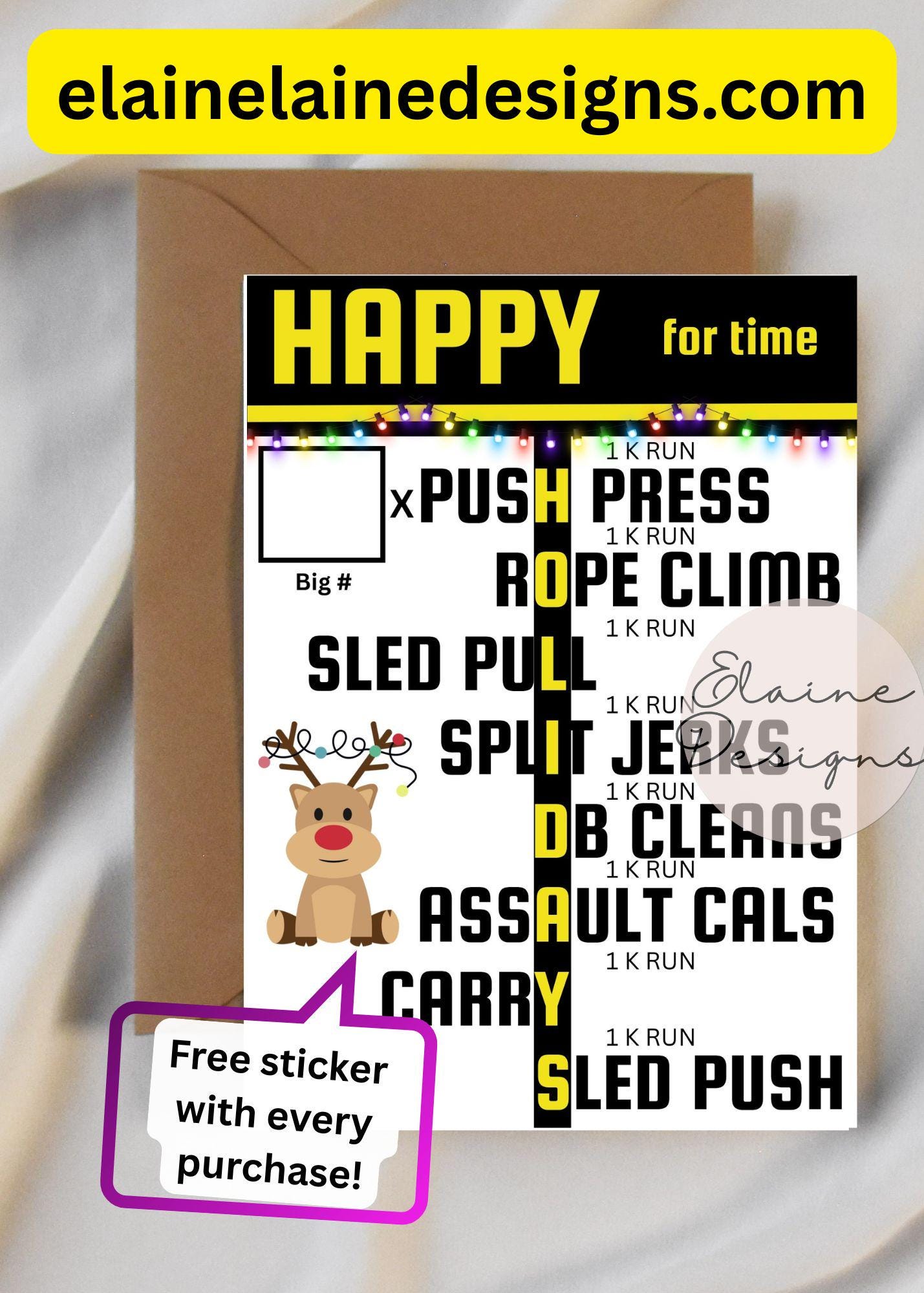 Happy Holidays WOD Card – Hyrox & CrossFit Fitness Gift | Interactive Workout Holiday Card | Free Sticker, EED-CARDS-21