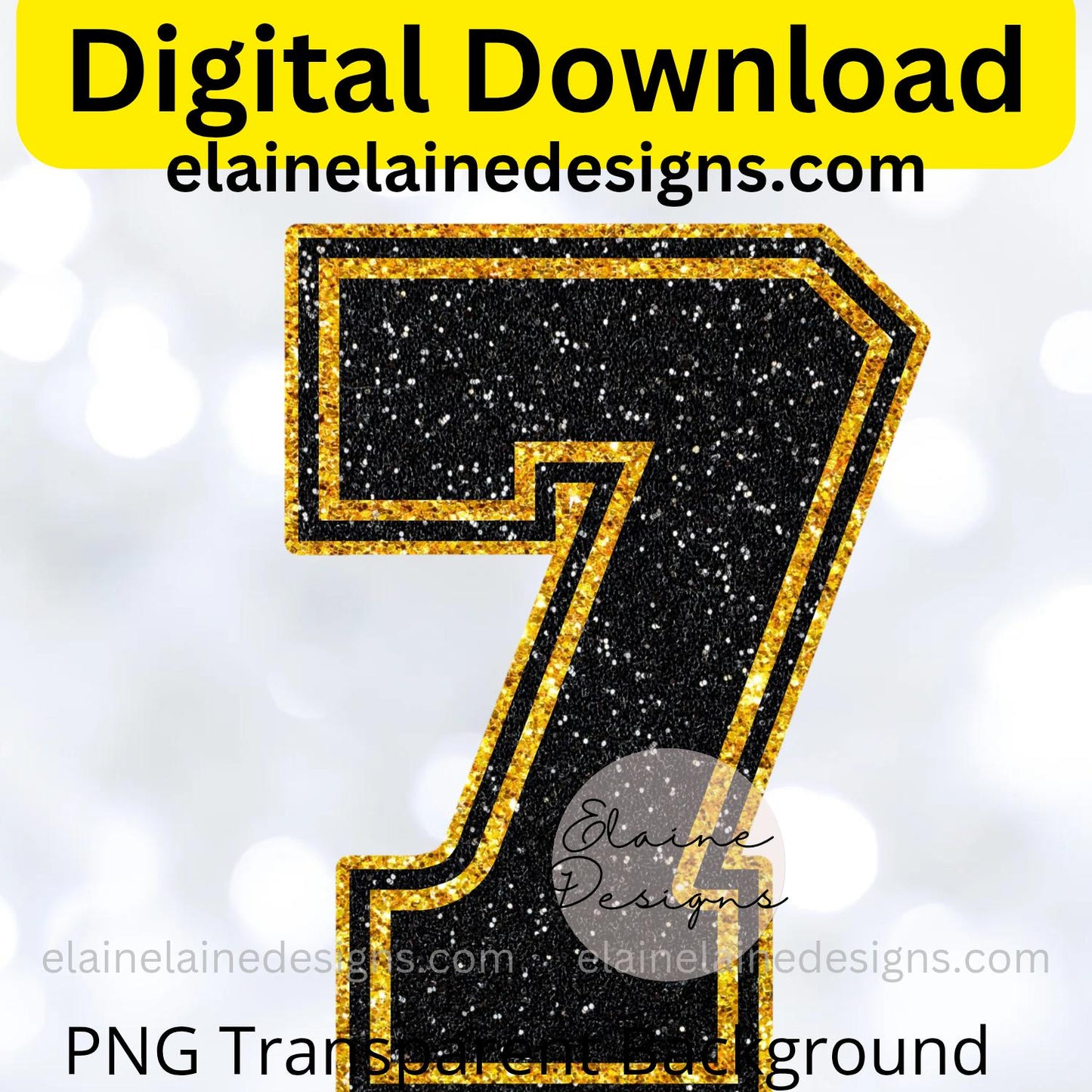 Black & Gold Glitter Varsity Sports Numbers 0–9 | Digital Download PNG, EED-N-669