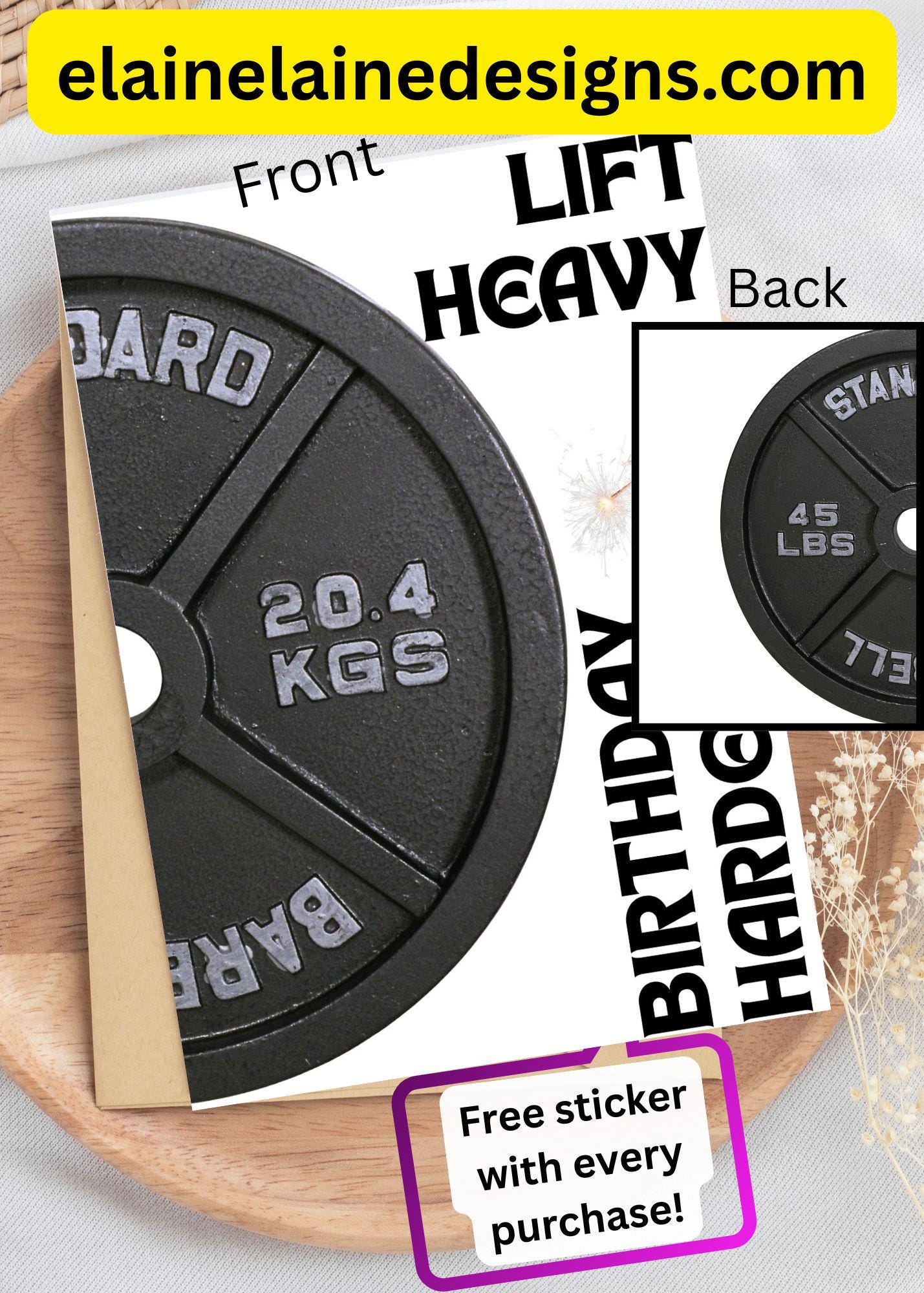 Lift Heavy Birthday Harder Card | Bumper Plate Fitness Birthday Card | HYROX CrossFit Gym Gift, EED-CARDS-30