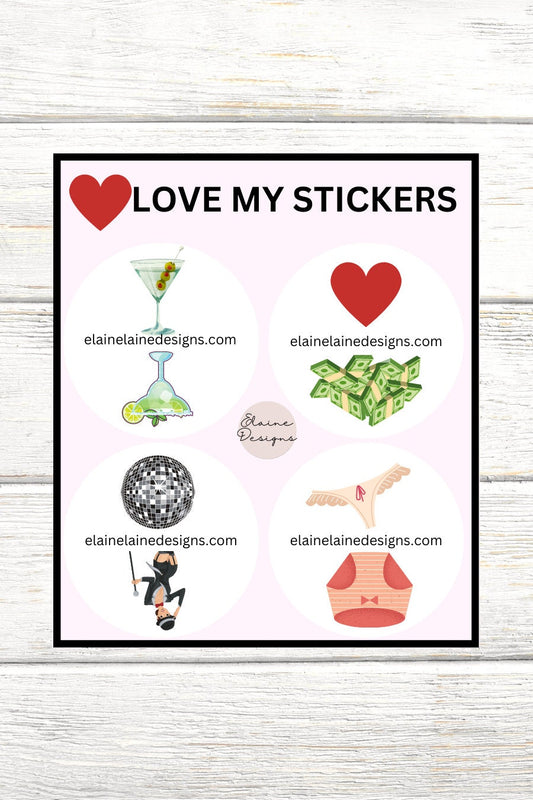 Tennis Spin Stickers – Girl Things Theme (Martini or Margarita, Love or Money, Disco or Cabaret, Thong or Underwear), Tennis Stickers, EED-SPIN-171