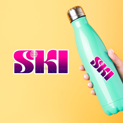 Hot Pink to Dark Pink Ski Sticker – Fun, Vibrant, and Eye-Catching, skiing sticker, EED-Ski-67