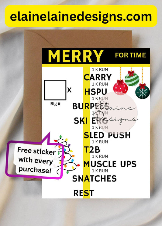 Merry Christmas WOD Card – Funny Fitness Holiday Card | Hyrox &amp; CrossFit Workout Greeting | Free Sticker, EED-CARDS-19