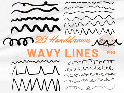 Handdrawn Wavy Lines Bundle – 20 Unique Wavy, Curly, Thick, Thin, and Cross Out Line Designs | PNG &amp; JPG Digital Download, EED-Lines-231