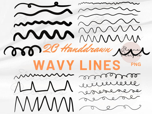 Handdrawn Wavy Lines Bundle – 20 Unique Wavy, Curly, Thick, Thin, and Cross Out Line Designs | PNG &amp; JPG Digital Download, EED-Lines-231