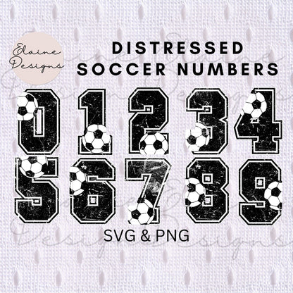 Soccer and Football Varsity Numbers 0-9 | Grunge Sports Numbers with Soccer and Football Detail | PNG Digital Download, EED-N-402
