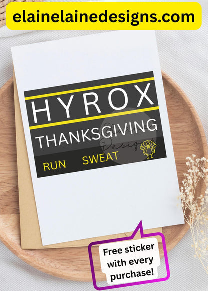Hyrox Thanksgiving Card – Run, Sweat, Eat Turkey | Funny Fitness WOD Holiday Card | Free Sticker, EED-CARDS-5