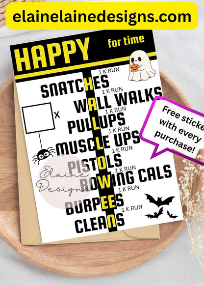 Happy Halloween WOD Card – CrossFit &amp; Hyrox Fitness Gift | Funny Workout Greeting | Free Sticker, EED-CARDS-23