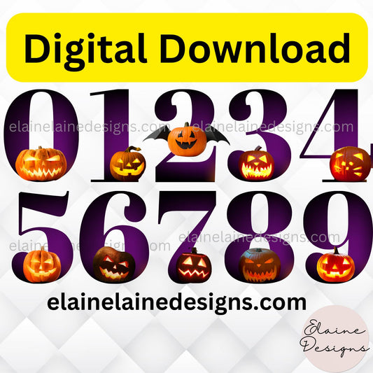 Halloween Numbers Clipart – Purple Numbers with Jack-O’-Lanterns (Digital Download), PNG, EED-N-564