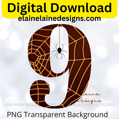 Halloween Spider Web Numbers Clipart – Scary Numbers with Hanging Spiders | PNG, EED-N-565