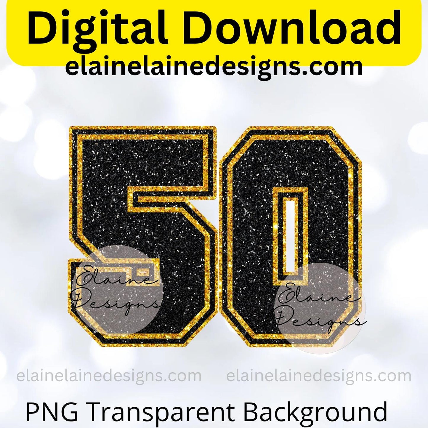 Black &amp; Gold Glitter Varsity Sports Numbers 0–9 | Digital Download PNG, EED-N-669