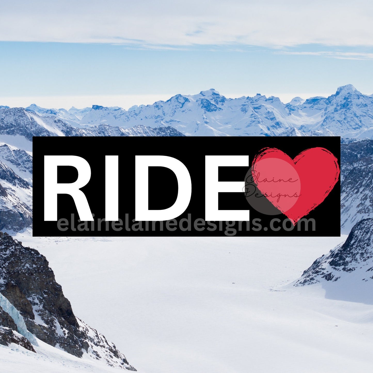 Ski or Snowboard Sticker – Black Rectangle with SKI Heart or RIDE Heart, ski sticker, snowboarding sticker, ride sticker, EED-SKI-183