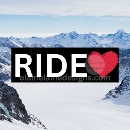 Ski or Snowboard Sticker – Black Rectangle with SKI Heart or RIDE Heart, ski sticker, snowboarding sticker, ride sticker, EED-SKI-183