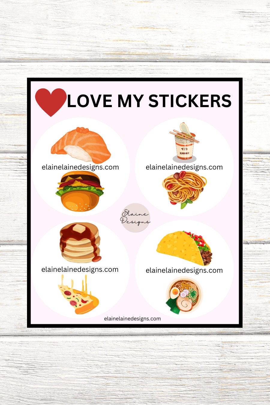Tennis Spin Stickers – Fast Food Theme (Sushi or Hamburger, Instant Noodles or Pasta, Tacos or Ramen, Pancakes or Pizza), Tennis Butts, Tennis Party, Pickleball Stickers, EED-SPIN-111