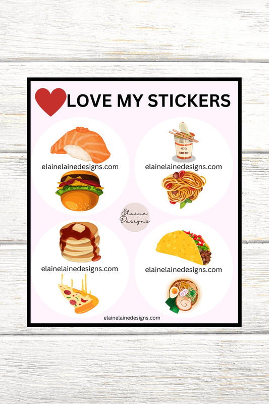 Tennis Spin Stickers – Fast Food Theme (Sushi or Hamburger, Instant Noodles or Pasta, Tacos or Ramen, Pancakes or Pizza), Tennis Butts, Tennis Party, Pickleball Stickers, EED-SPIN-111