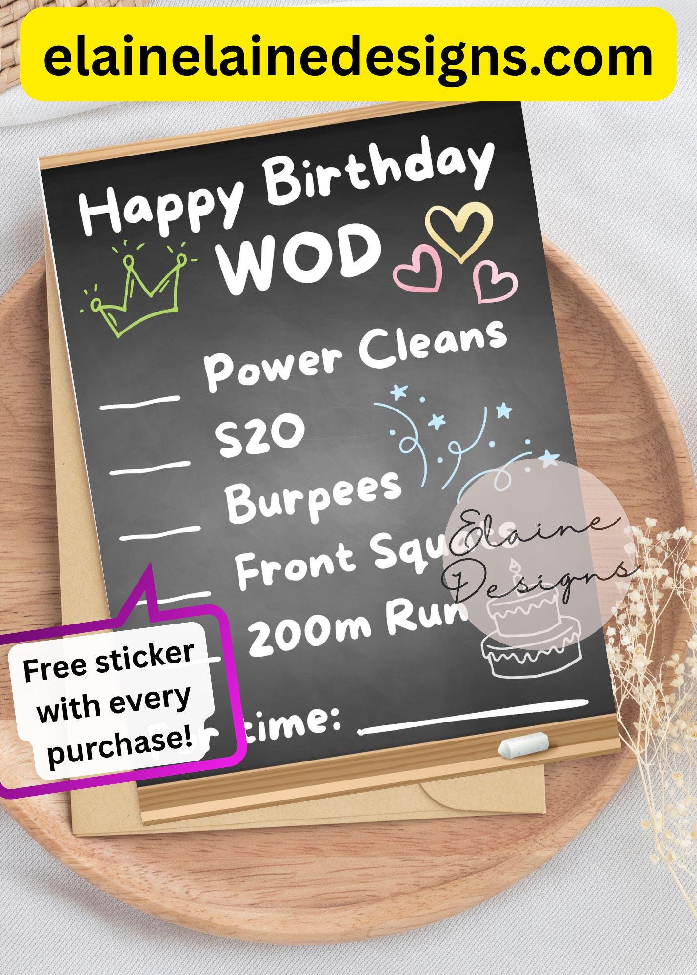 Happy Birthday WOD Card | CrossFit &amp; HYROX Fitness Birthday Card | Customizable Chalkboard Workout, EED-CARDS-35