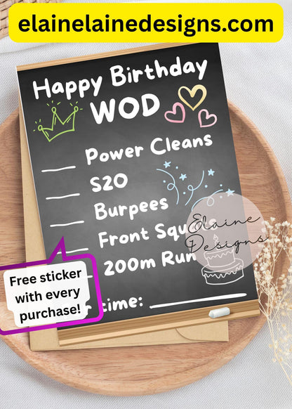 Happy Birthday WOD Card | CrossFit &amp; HYROX Fitness Birthday Card | Customizable Chalkboard Workout, EED-CARDS-35