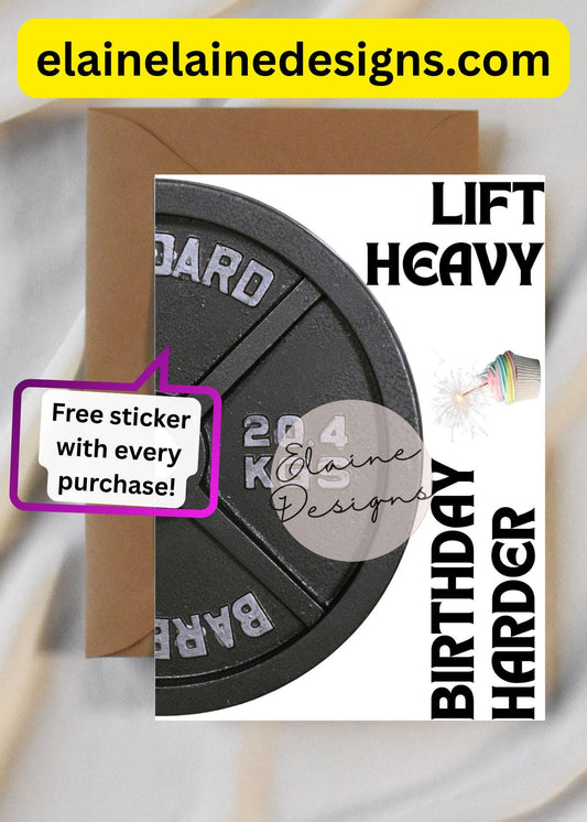 Lift Heavy Birthday Harder Card | Bumper Plate Fitness Birthday Card | HYROX CrossFit Gym Gift, EED-CARDS-30