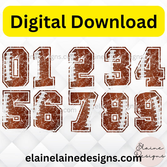Football Numbers 0-9 | Grunge Distressed Style | Brown with White Seams | Sports, DIY, Birthday, Party, EED-N-597