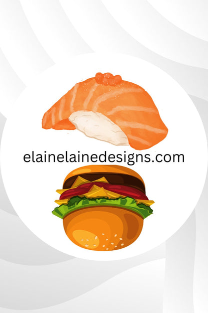 Tennis Spin Stickers – Fast Food Theme (Sushi or Hamburger, Instant Noodles or Pasta, Tacos or Ramen, Pancakes or Pizza), Tennis Butts, Tennis Party, Pickleball Stickers, EED-SPIN-111