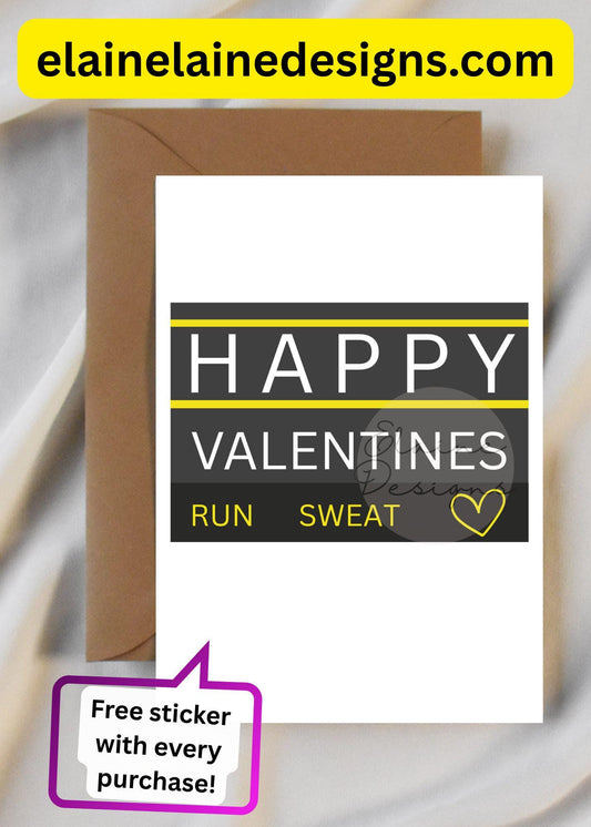 Hyrox Valentine’s Card – Run, Sweat, Love | Funny Fitness WOD Valentine Card | Free Sticker, EED-CARDS-7
