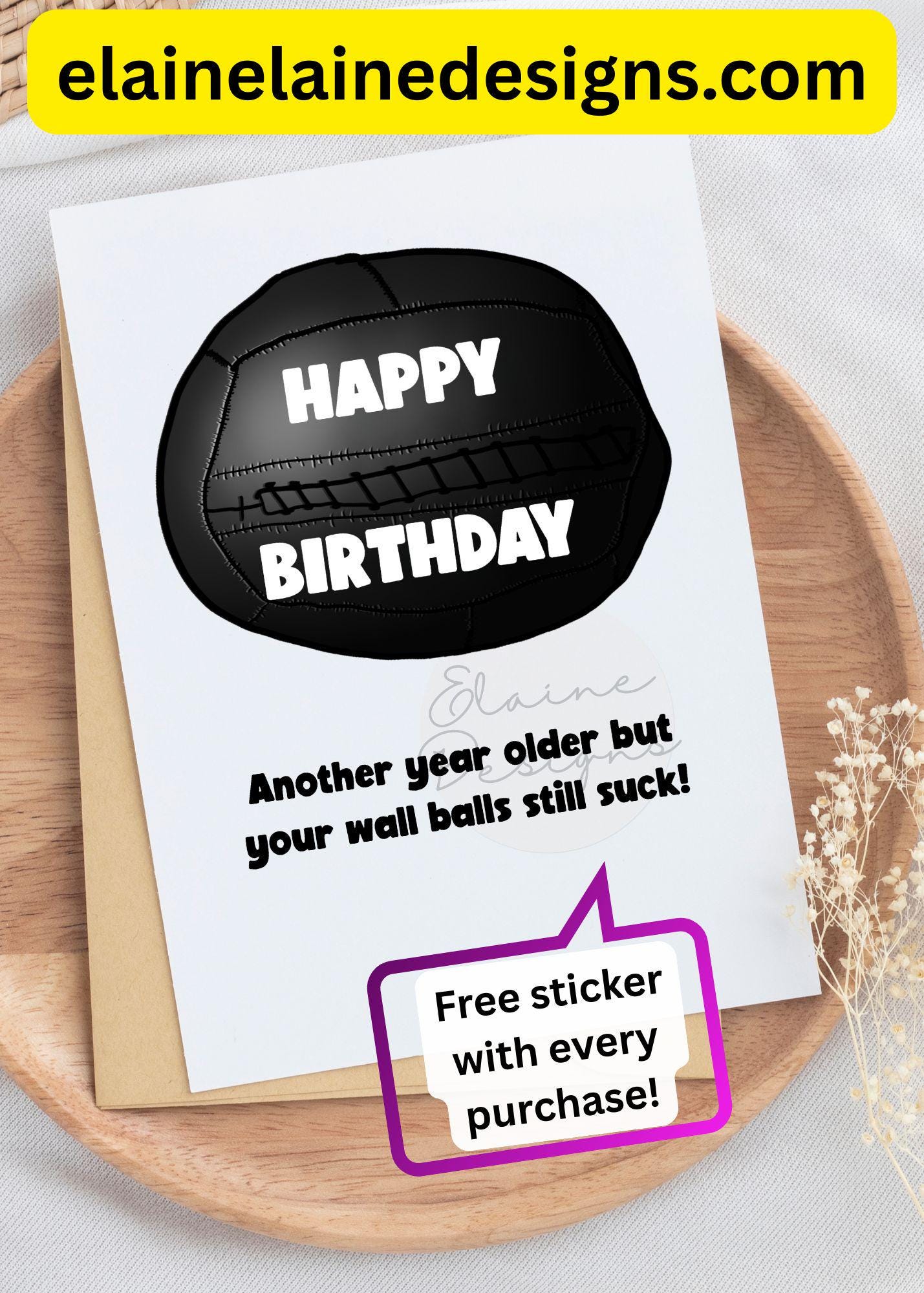 Hyrox Birthday Card – Funny Wall Ball Joke | CrossFit Birthday Card | Free Sticker, EED-CARDS-13