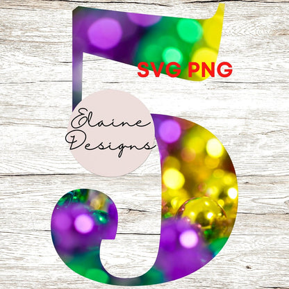 Mardi Gras Numbers 0–9 – Yellow, Purple &amp; Green Bead Digits | Fat Tuesday Printable PNG, EED-N-289