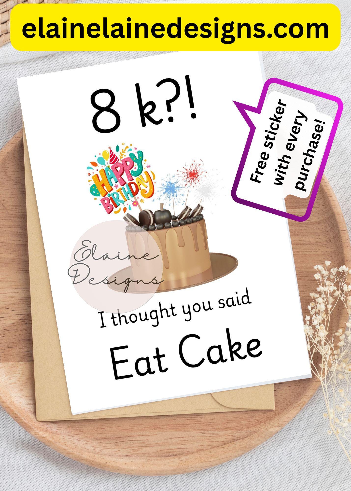 Hyrox Birthday Card – 8K vs Eat Cake | Funny Fitness WOD Birthday Card | CrossFit &amp; Gym Humor | Free Sticker, EED-CARDS-17