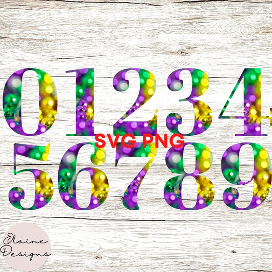 Mardi Gras Numbers 0–9 – Yellow, Purple &amp; Green Bead Digits | Fat Tuesday Printable PNG, EED-N-289
