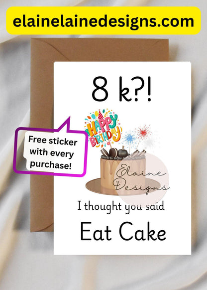 Hyrox Birthday Card – 8K vs Eat Cake | Funny Fitness WOD Birthday Card | CrossFit &amp; Gym Humor | Free Sticker, EED-CARDS-17