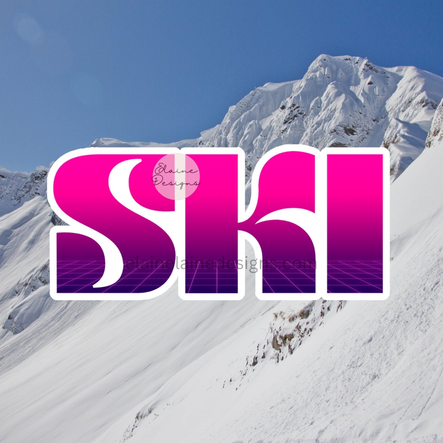 Hot Pink to Dark Pink Ski Sticker – Fun, Vibrant, and Eye-Catching, skiing sticker, EED-Ski-67