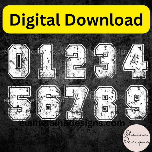 White Distressed Varsity Numbers 0-9 | Sports Numbers for Jerseys, Team Events, Birthdays, DIY Crafts, EED-N-568