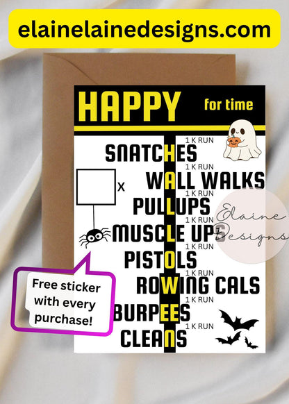 Happy Halloween WOD Card – CrossFit &amp; Hyrox Fitness Gift | Funny Workout Greeting | Free Sticker, EED-CARDS-23
